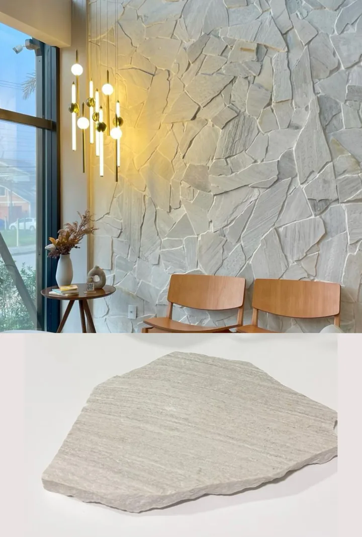 Sala de espera com parede em Quartzo Branca